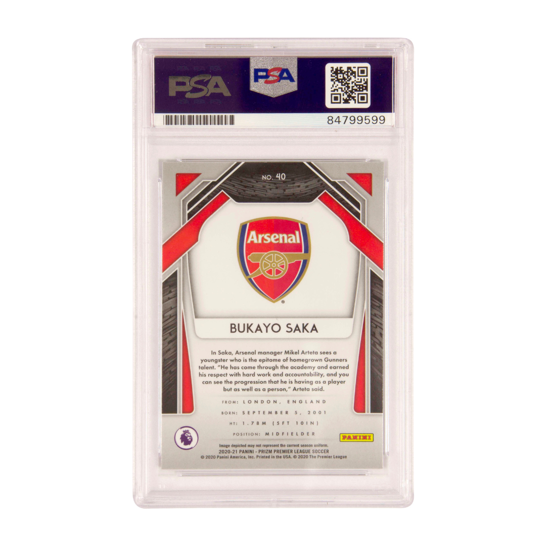 Bukayo Saka Signed 2020-21 Panini Prizm Premier League – PSA AUTHENTIC